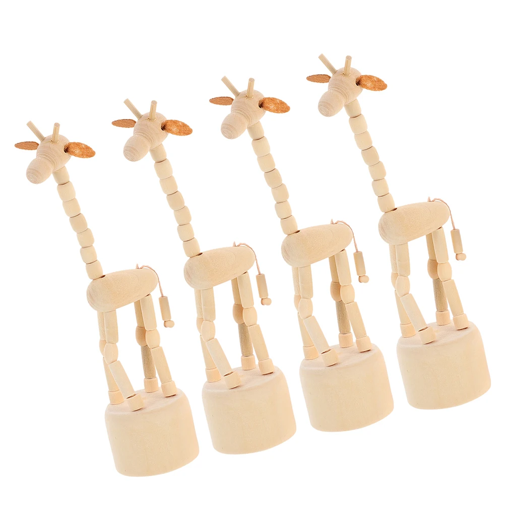 

4 Pcs Wooden Giraffe Toys Push Finger Puppets Animal Figurine Crafts Giraffes Figurines Miniature Statue