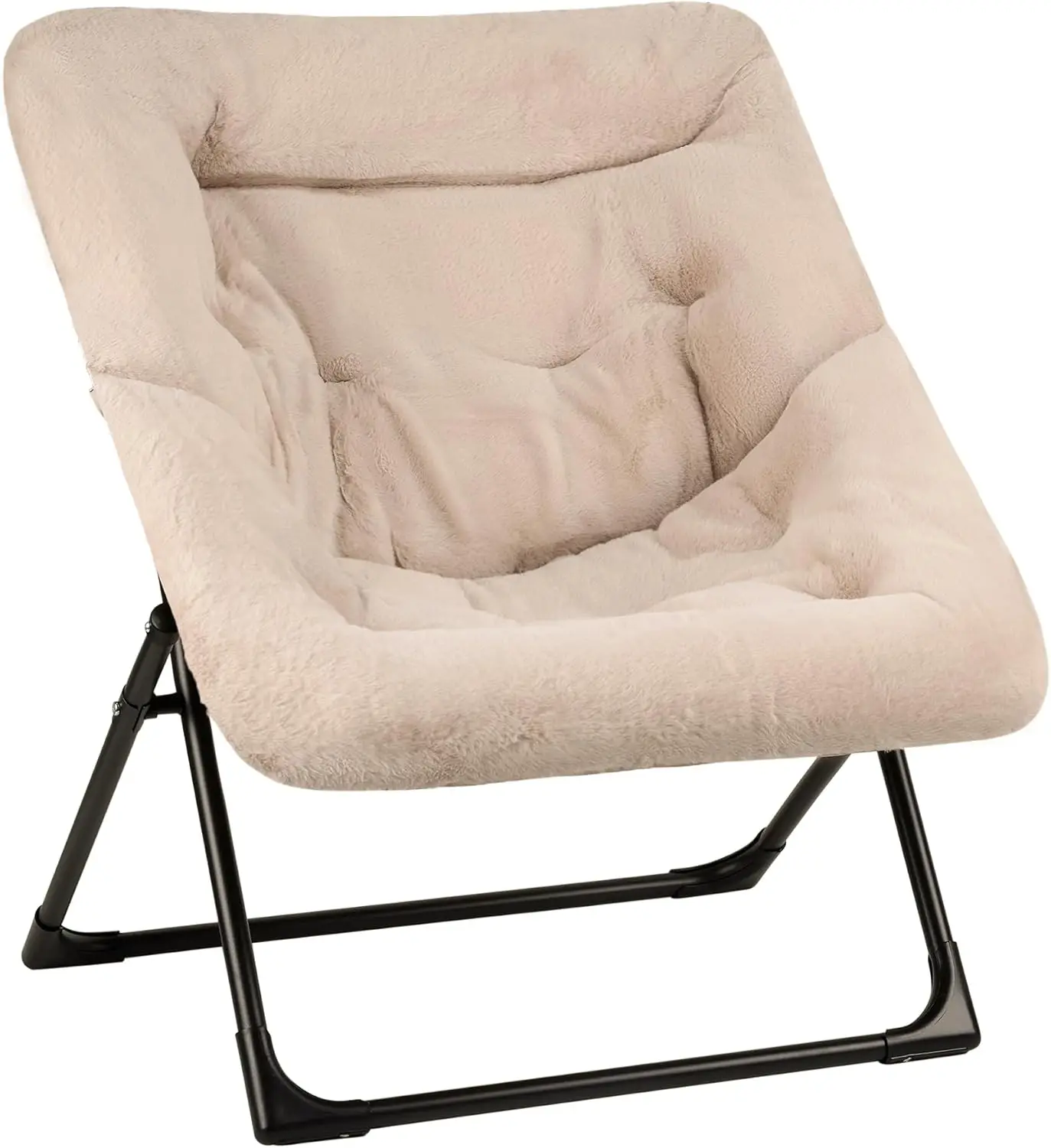 

Comfy Saucer Chair for Adults, Soft Faux Fur, Accent Dorm, Flexible Living Room, Oversized Folding Lounge, X-Large Light Khaki