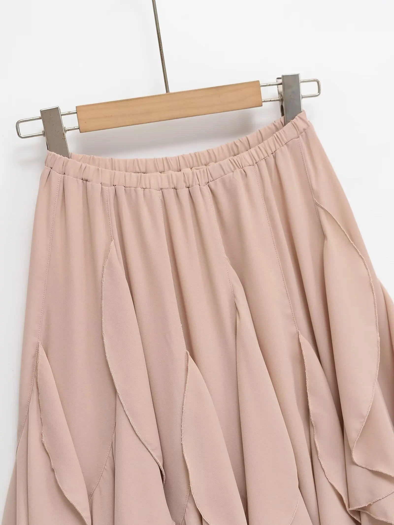 2026 Chic Women's Casual High Quality Knee-length Pink Layered Skirts Ladies Elegant A-line Tierred Ruffles Elastic Midi Skirt