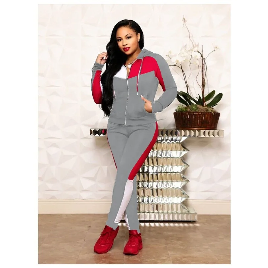 2 Piece Tracksuits Suits Set Ladies Sports Suit Zipper V Neck Long Sleeve Striped Print Pants Set Zipper Jacket Tops Suit