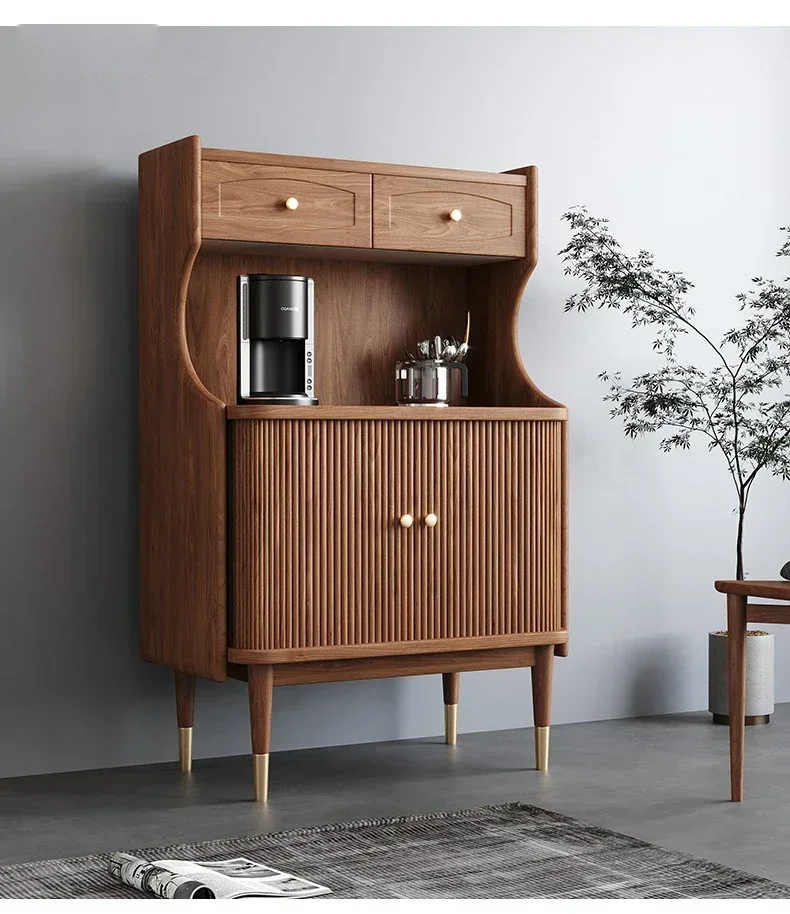 YH Nordic Black Walnut Roller Shutter Sideboard Cabinet Solid Wood Living Room Simple Modern Wine Cabinet Tea Cabinet