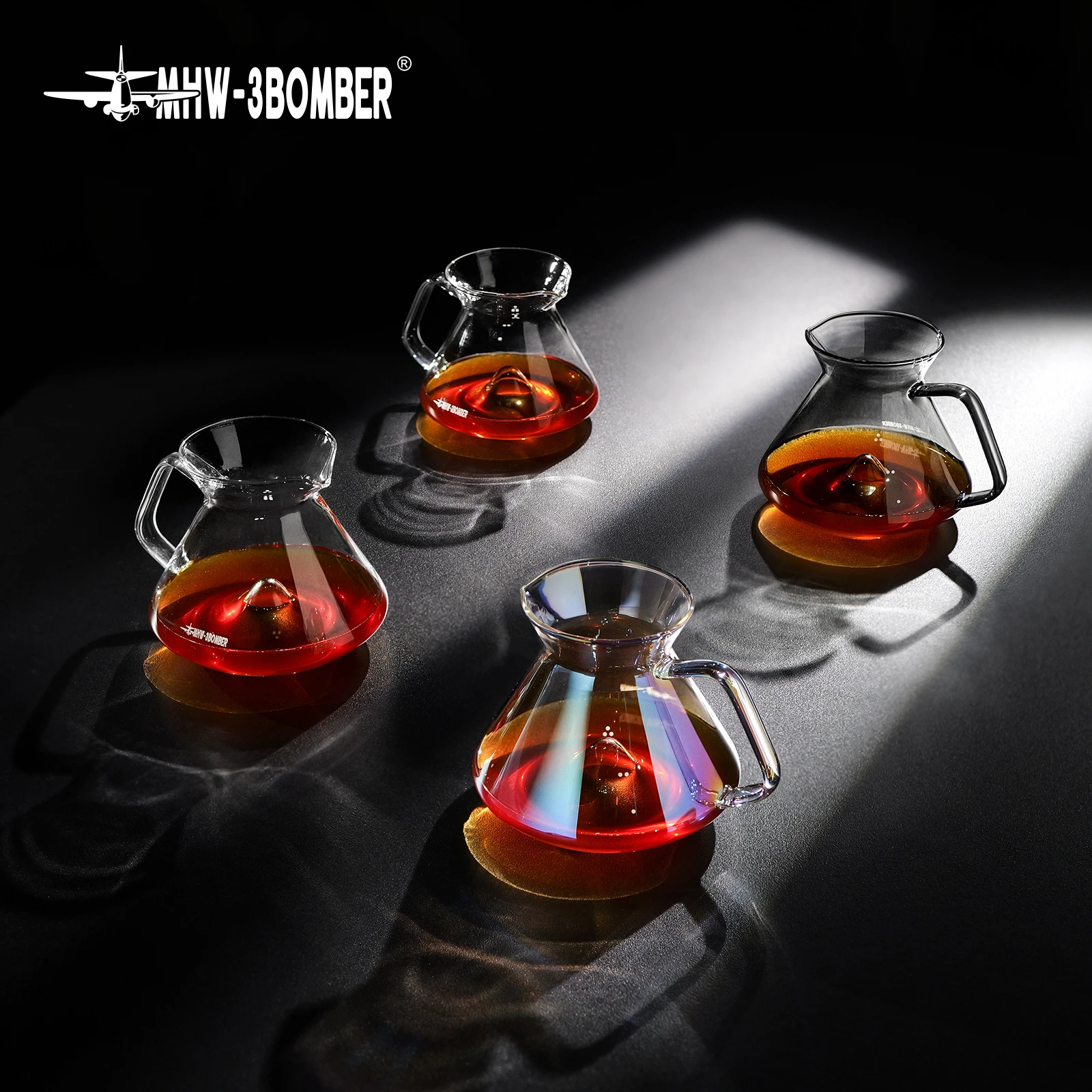 MHW-3BOMBER Hill Coffee Server Guide Extraction Pour Over Coffee Server Ergonomic Handle High-Borosilicate Glass For Barista