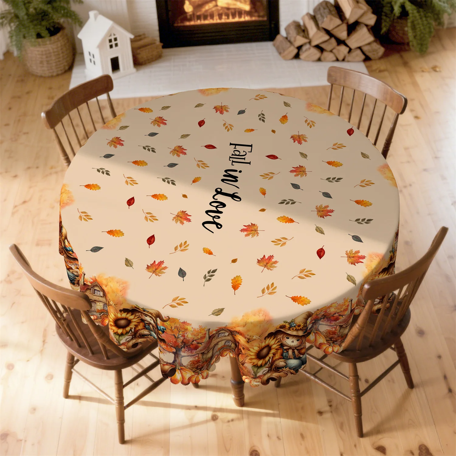 Pumpkin and sunflower puppet treehouse tablecloth, suitable for rectangular and round dining tableszyc