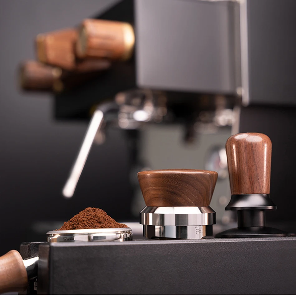 58.35mm Coffee Distributor Walnut Wood Coffee Tamper Adjustable Height Stainless Steel Espresso Leveler Cafe Tools  Accessories