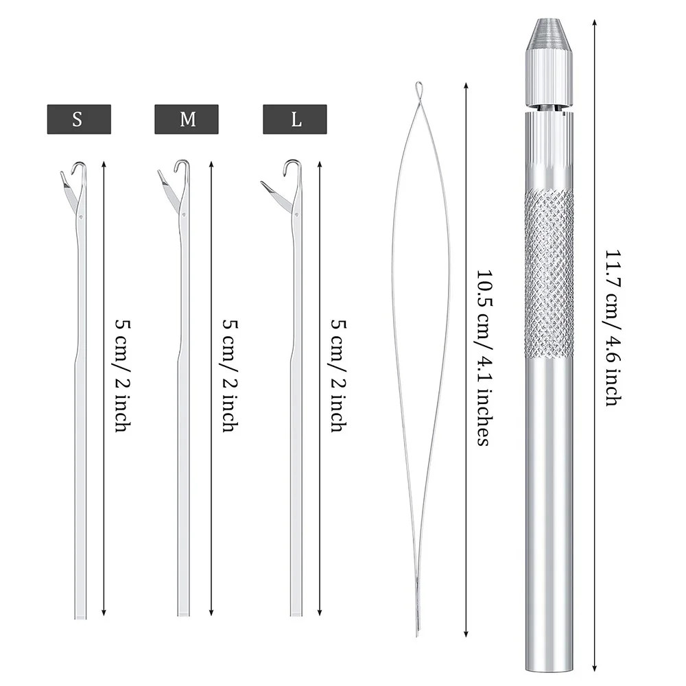 루프 바늘 실, 뜨게 바늘 및 거치대 포함, 4 in 1 헤어 익스텐션 도구, 비즈 드레드락 가발 헤어 익스텐션