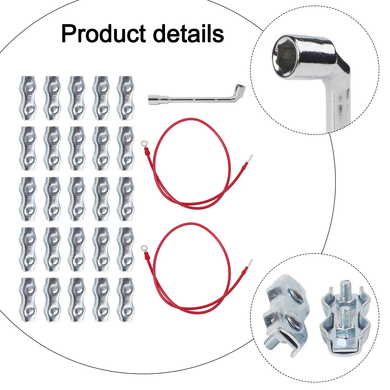 Efficient PE Rope Connector Set for For electric Fences 25 Connectors 2 Copper Wires and Wrench for Simplified Installation