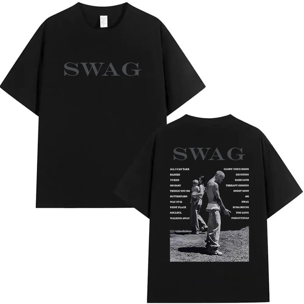 جاستن بيبر SWAG ألبوم جولة 2025 ميرش تي شيرت الرجال النساء ريترو عالية الجودة القطن الهيب هوب الملابس قصيرة الأكمام تيز الصيف