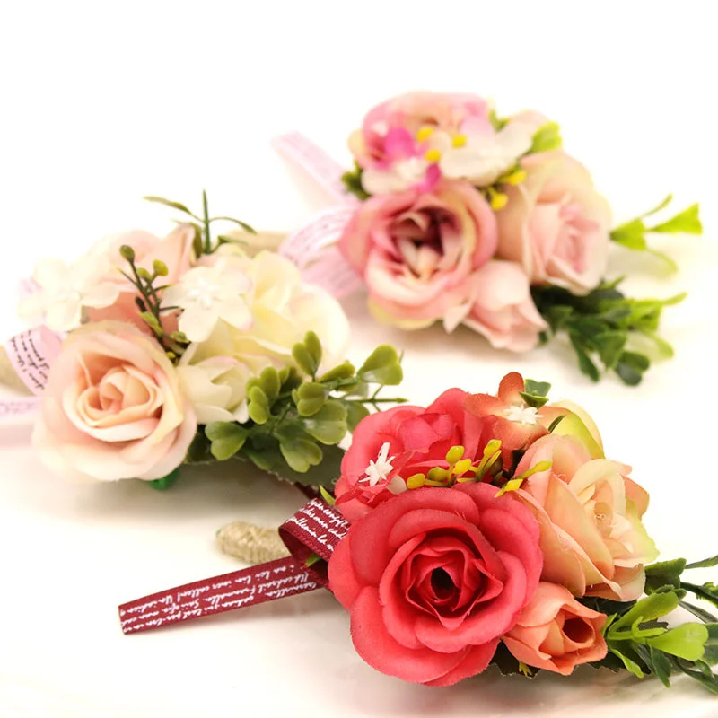 

Artificial Flowers Buttonhole Wedding Groom Boutonniere Corsage Bracelet Bridesmaid Silk Flowers Brooch Marriage Pins