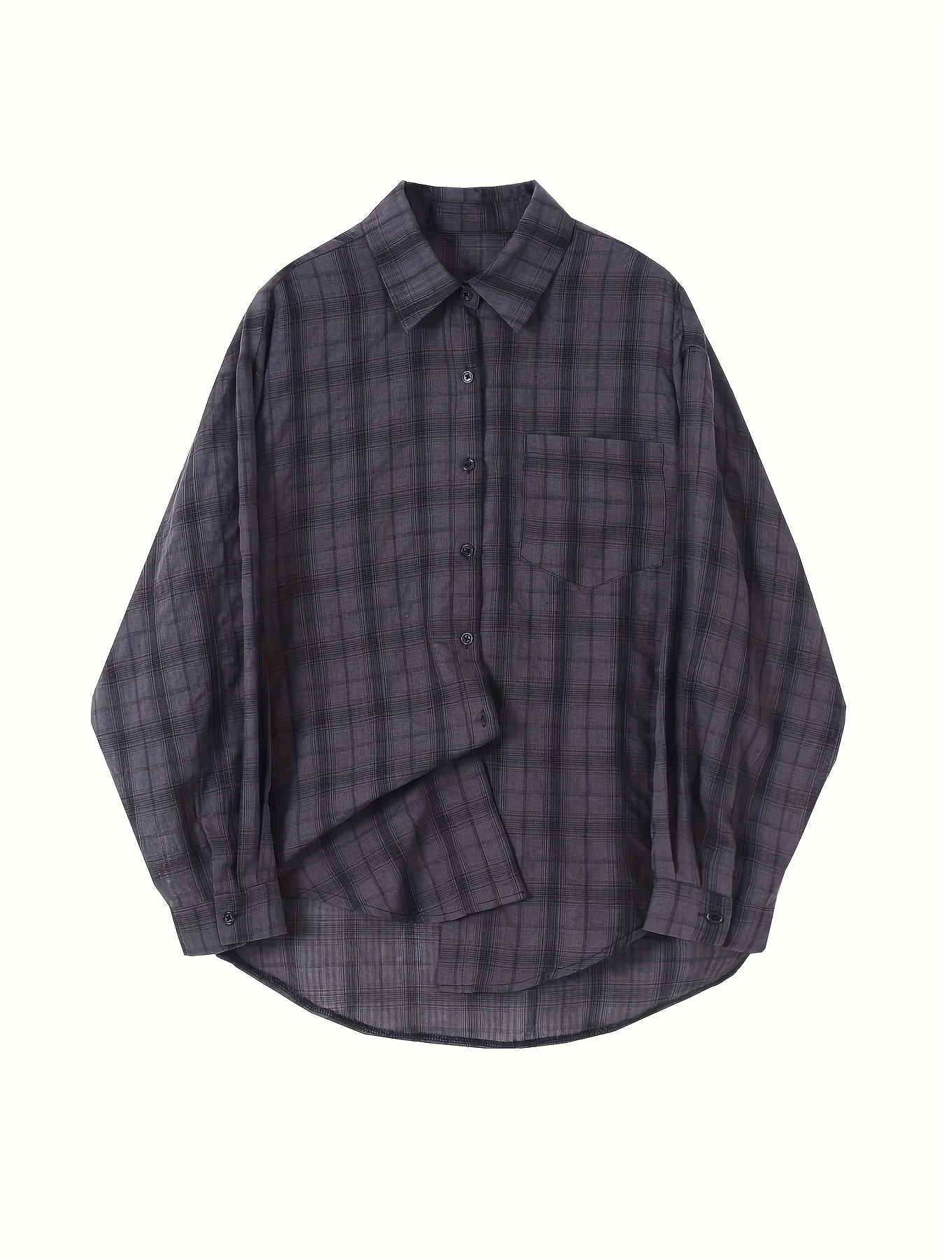 

Women's Plaid Shirt Casual Long Sleeve Polyester-Blend Collared Button-Front Chest Pockets Spring Summer Wear