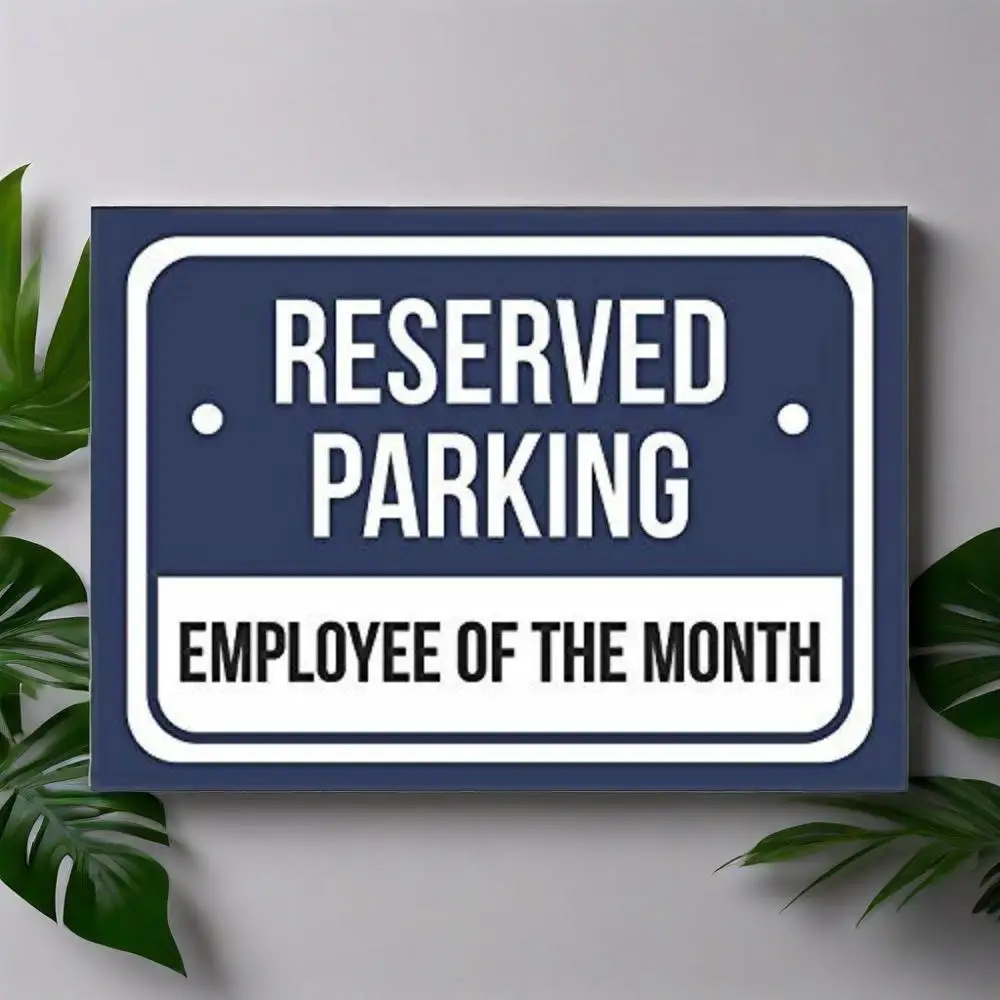 

ParkPro Reserved Employee of the Month Sign — сине-белый алюминиевый металл, прочная табличка распознавания парковки на открытом воздухе