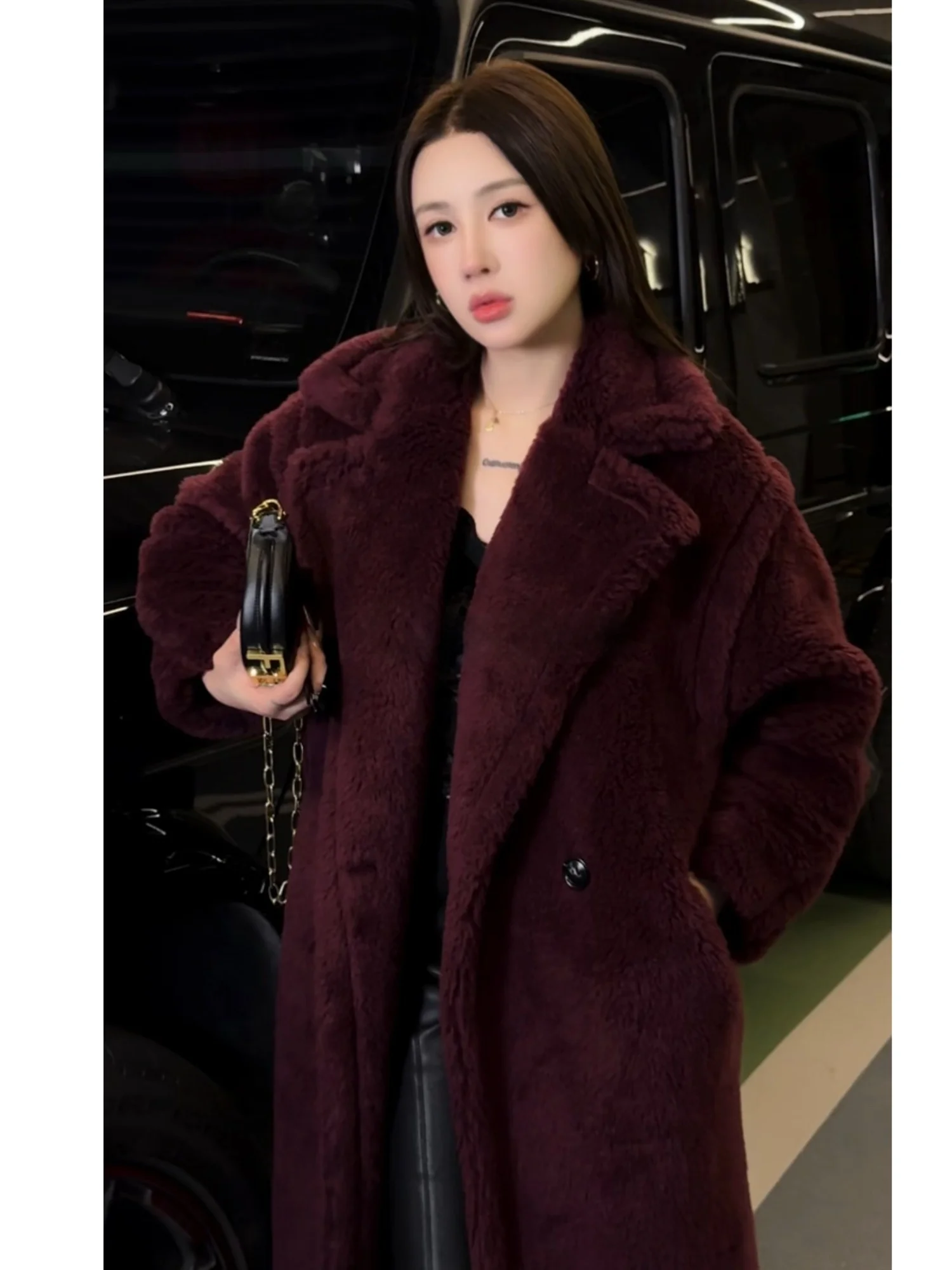 

Hebe Sle Thiened Woolen Coat Teddy Bear Warm Outerwear WT00 Commute Winter Long Sve Mid-Length Single Button