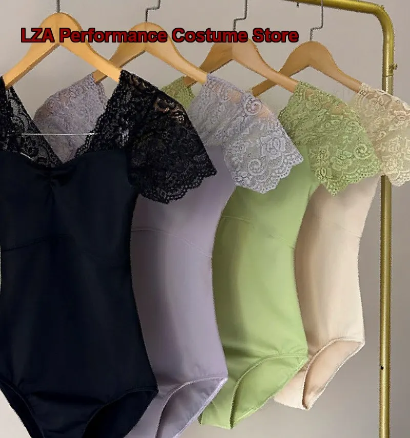 Lace Racerback Short Sleeves Dance Gymnastics Women's Adult Art Exam Training Basic Gymnastics