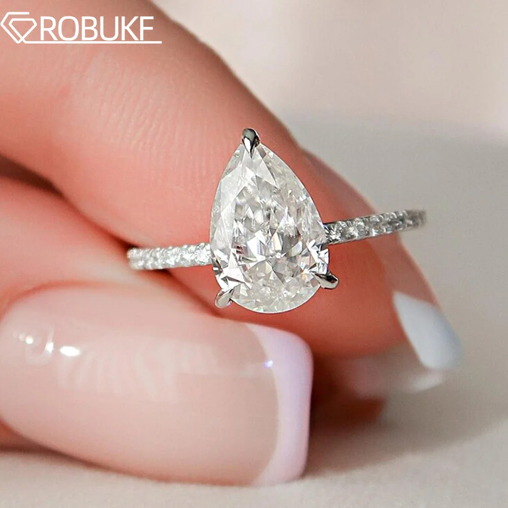 

7*10mm Waterdrop Shape Moissanite Engagement Ring for Women Pear Cut Lab Grown Diamond S925 Silver Half Eternity Proposal Ring