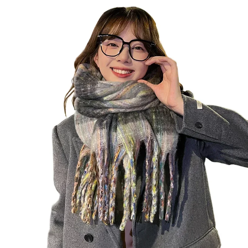 Chique Design Geruite Mohair Sjaal Vrouwen Koreaanse Versie Streetstyle Imitatie Kasjmier Uitlaat Vrouwelijke Warme Zachte Dikke Sjaal Dames