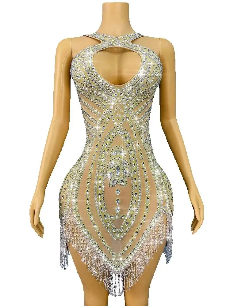 High Quality Hot Stamping Sexy Hollow Tassel Irregular Dress 2025 New Fashion Custom Women'S Clothing