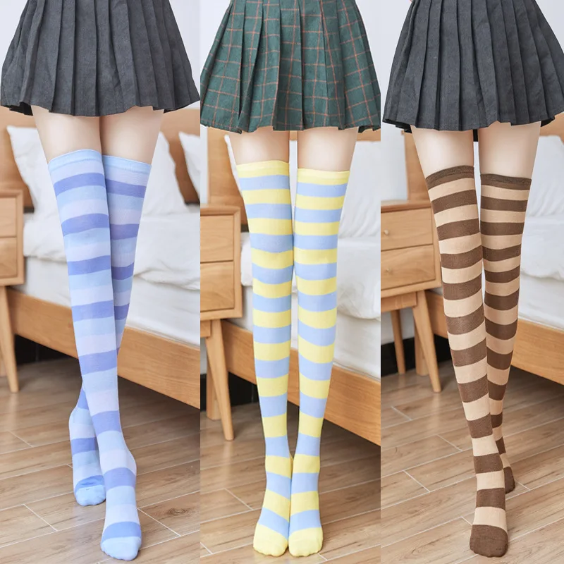 Thickened Over-the-knee Long Striped Over-the-knee Socks for Women Cute Kawaii Pink Pantyhose Women\'s Socks Stockings Thigh High