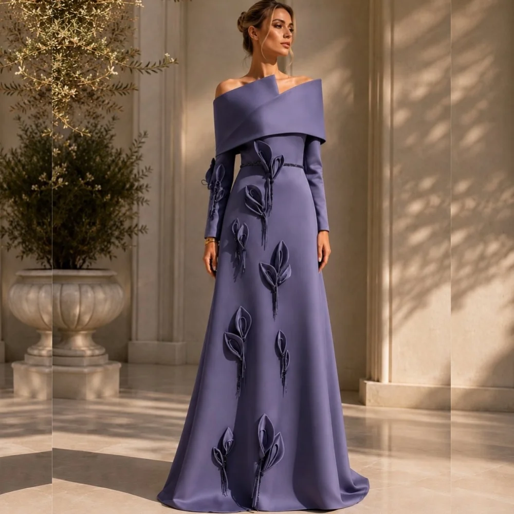 Customized High Quality Women's Evening Gowns Off-the-shoulder Applique A-line Long Dresses Exquisite Wedding Party Dress