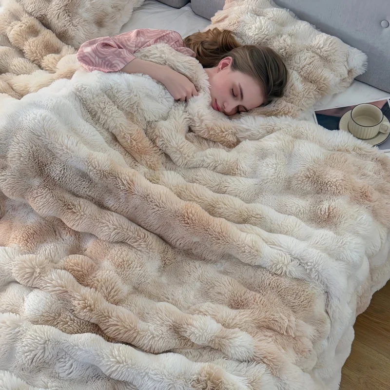 Tie Dye Blanket/Imitation Otter Rabbit Hair Printed Blanket, Household Bubble Velvet Double-Sided Thick Sofa Blanket -140x200cm
