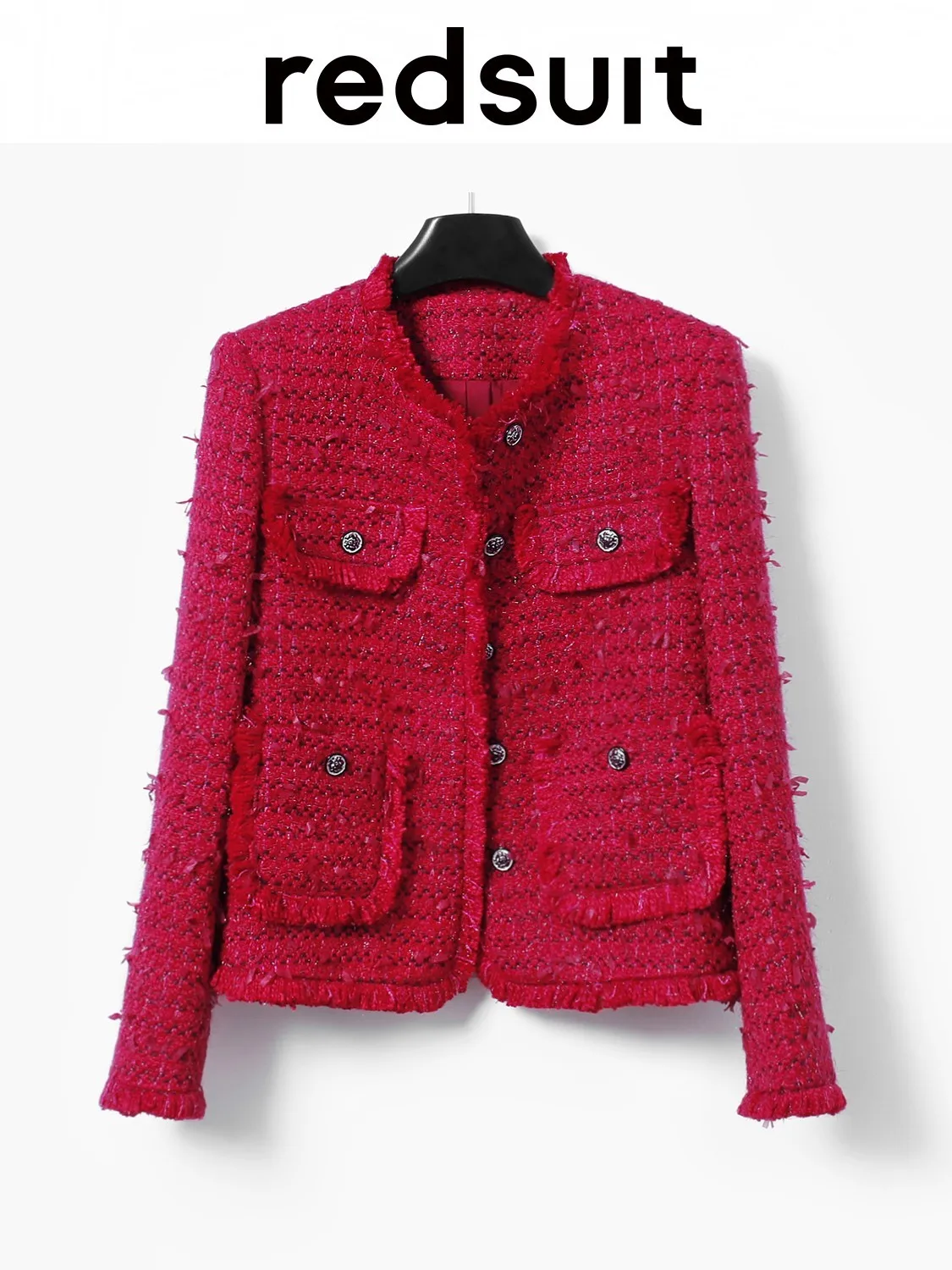 New Advanced fringed design coarse woolen coat, red top Custom Size