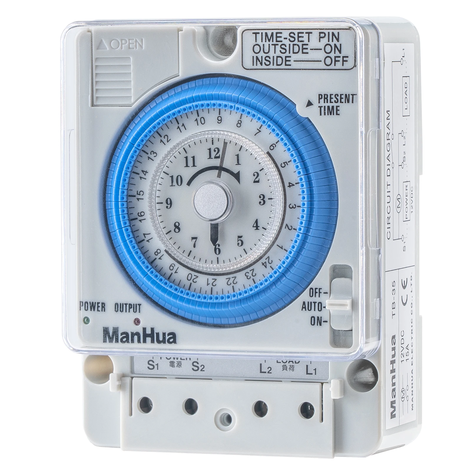 Manhua Din Rail Temporizador Interruptor Tb35 Analógico Interruptor de Controle de Tempo Controlador de Tempo Mecânico 24h 12vdc 15a