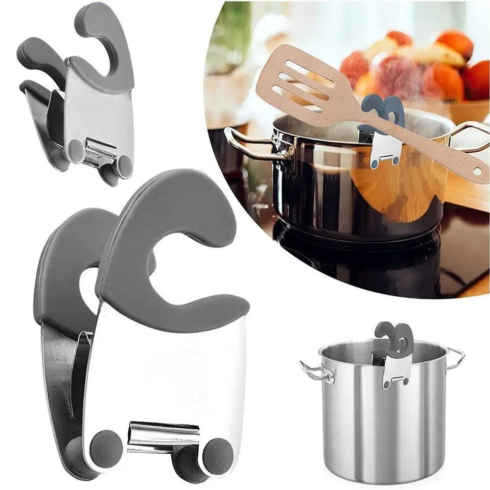 1Pcs Stainless Steel Pot Side Clips Anti-scalding Spoon Pot Soup Clip Holder Clip Pot Kitchen Fixing Spatula Side Gadgets L2L8