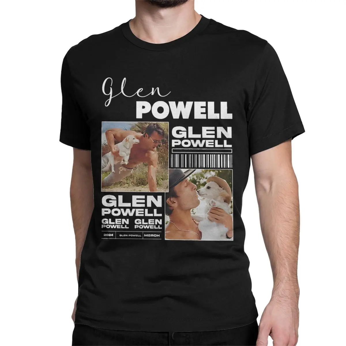 Glen Powells Rretro T Shirt for Men Women Cotton Funny T-Shirt Round Collar Tees Short Sleeve Clothing Original