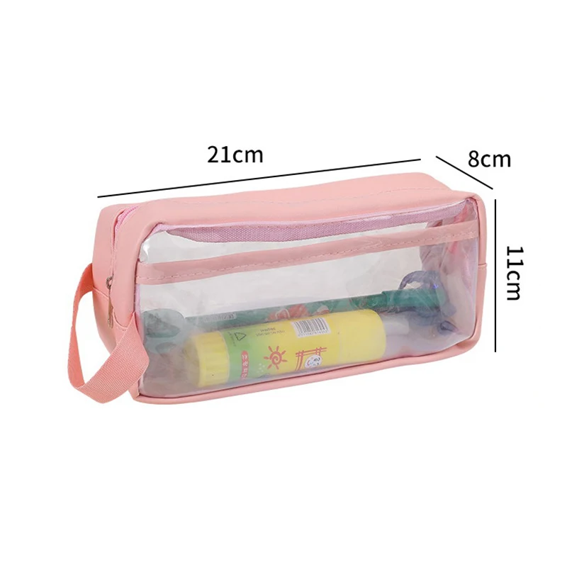 Simples grande capacidade à prova dwaterproof água caneta saco portátil lápis caso estudante papelaria moda transparente saco de armazenamento material escolar