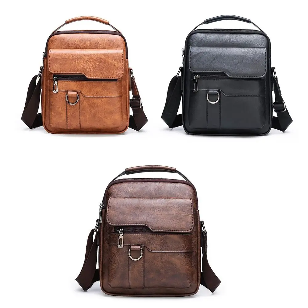 Multi-pockets Business Messenger Bag Handbag Square Men's Shoulder Bag PU Waterproof Vintage Men's Crossbody Bag Official