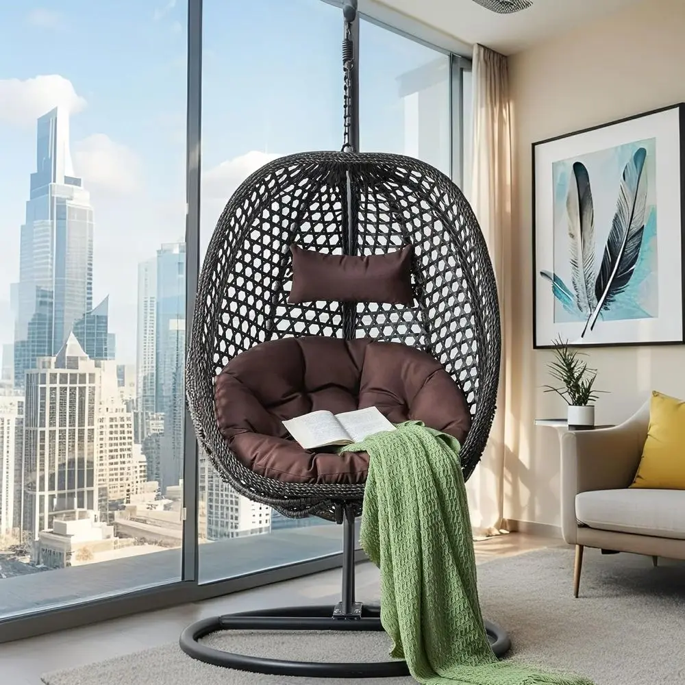 

Outdoor Indoor Hanging Egg Chair with Cushions and Pillows, Supports up to 300lbs, Suitable for Porch, Patio, Bedroom, Balcony,