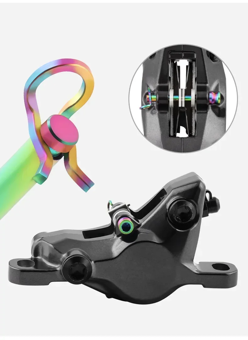 2 Stück Titan-Fahrrad-Scheibenbremssattelschrauben, leichte Befestigungsschrauben mit Befestigungsclip für Rennrad- und MTB-Scheibenbremsbeläge – Detail 6