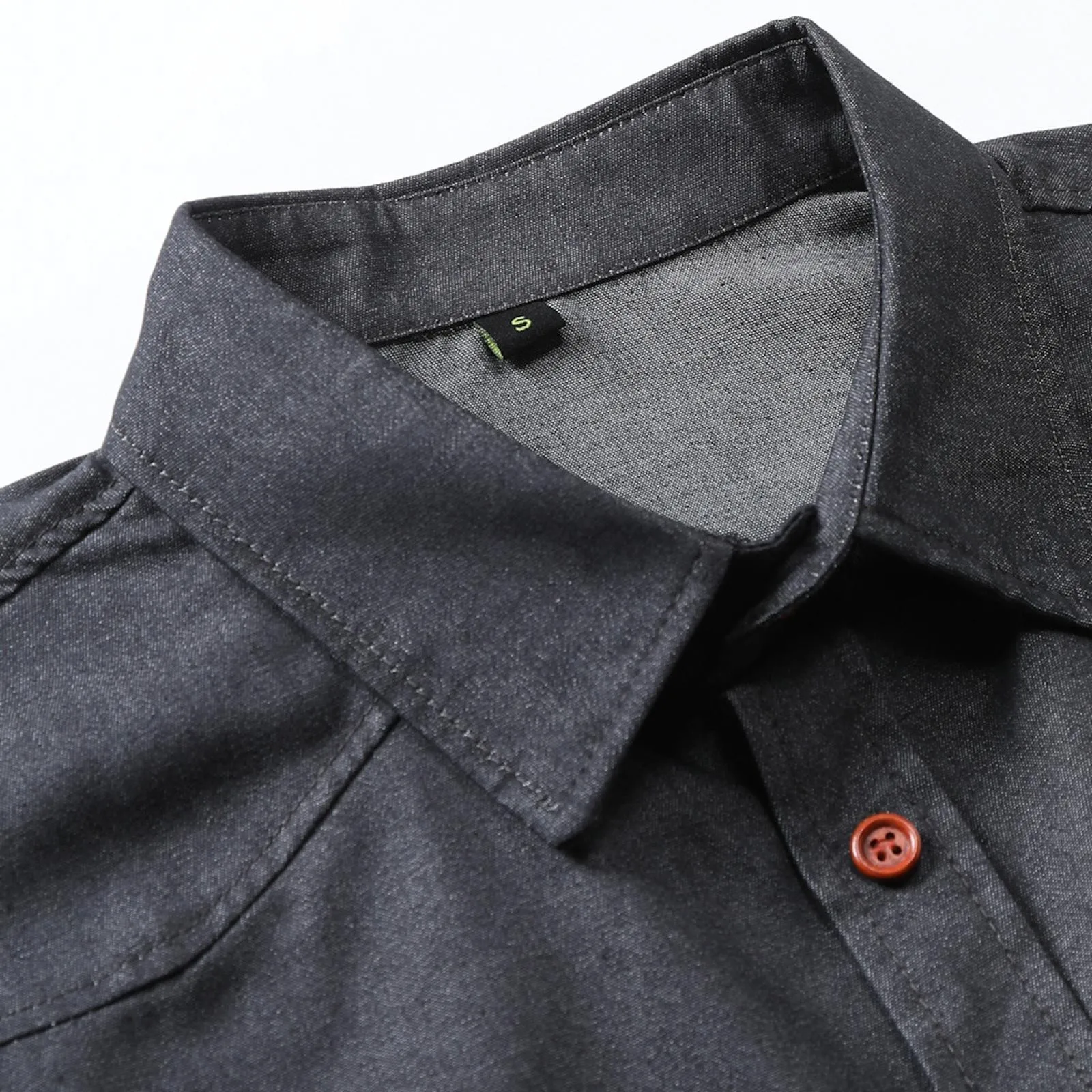 Camisa vaquera para hombre, camisa de trabajo con dos bolsillos y botones, color gris oscuro y rojo, estilo Retro resistente, ropa diaria al aire libre para hombre