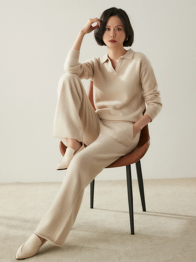 TLOML 여성용 100% 캐시미어 스웨터 턴 다운 칼라 v 넥 풀오버 캐시미어 니트웨어 정장 가을 겨울 부드럽고 따뜻한 캐주얼 탑