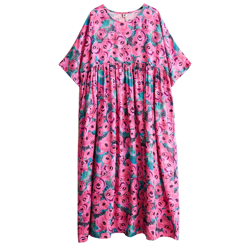 

Ele Summer New Arrival Casual Holiday Flowing Large Size Women's Dr round Ne Svel Loose A-Line Skirt