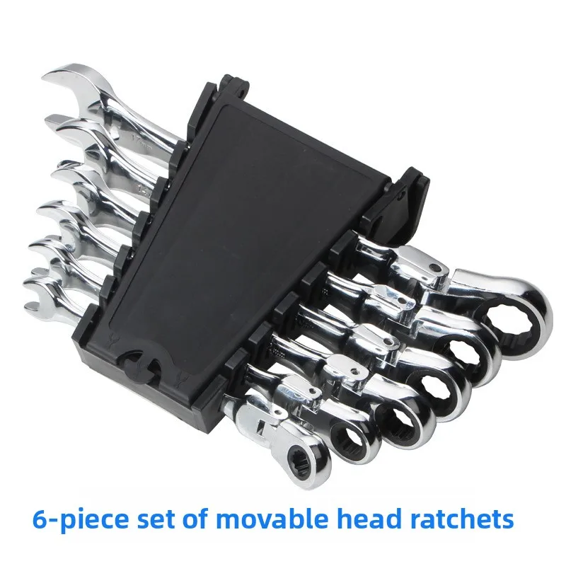 

Набор из 6 ключей-трещоток с подвижной головкой, в пластиковом кейсе, тонкая полировка, 72 зубца CRV, 180 мм ° Устройство двойного назначения для встряхивания головы