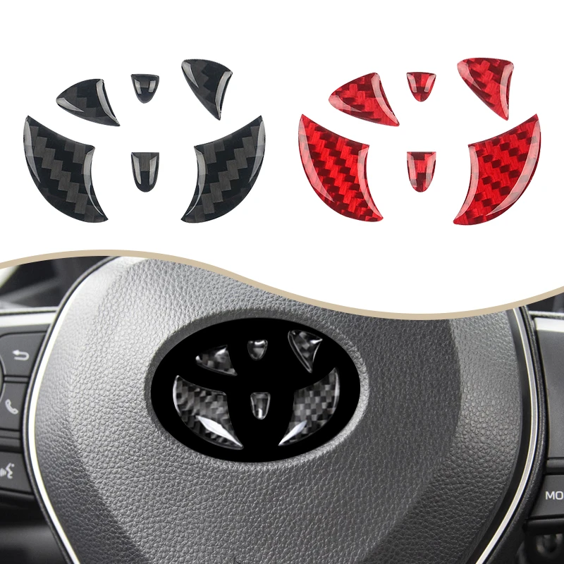 Carbon Fiber Car Interior Steering Wheel Logo Sticker Protective Decoration For Toyota Camry Corolla Crown Auris C-HR Sticker