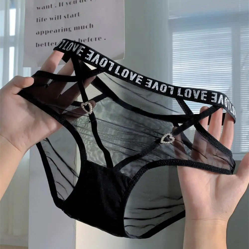 Tentazione Mutandine di pizzo a vita media Slip in cotone Cavallo Mutandine sexy Lingerie femminile trasparente Slip con lettera Lady