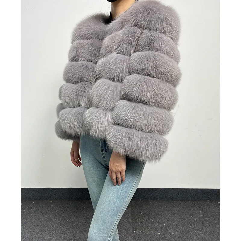 2024 Misty grigio naturale vera pelliccia di volpe cappotto donna inverno caldo lusso giacca di pelliccia femminile gilet cappotti pelosi abbigliamento