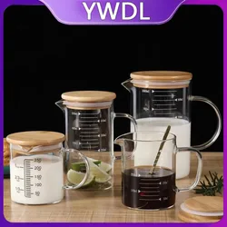 YWDL 250-1000ml Food Grade Glass Measuring Cups Kettle Kitchen Milk Tea with Lid and Handle Laboratory Beaker Measuring Mug