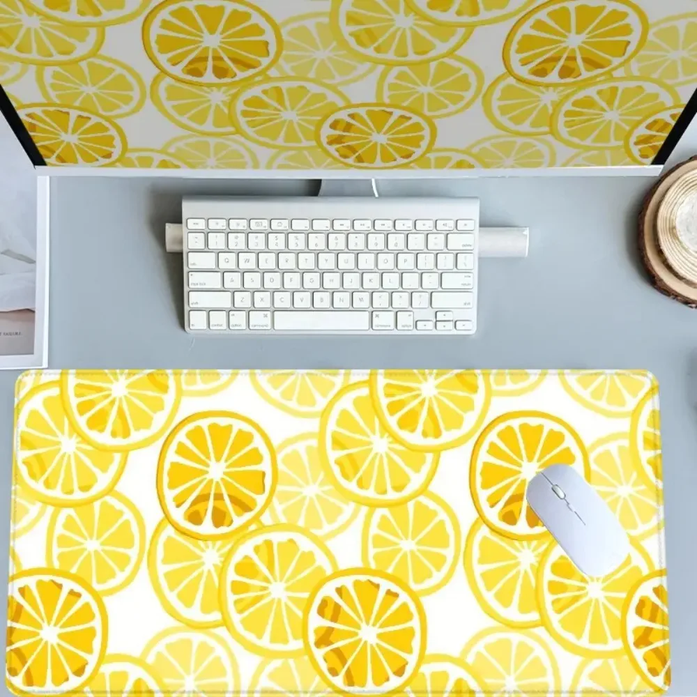 Lemon-colored striped gaming mouse pad, with velvet texture and vibrant style alfombrillas para escritorio desk mat
