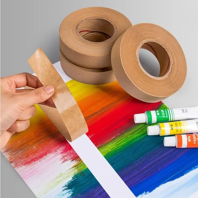 50M Brown Artist Masking Tape 24/36/48mm for Watercolor Painting Canvas Frame Fixed EcoFriendly Waterproof Kraft Paper Tape Roll