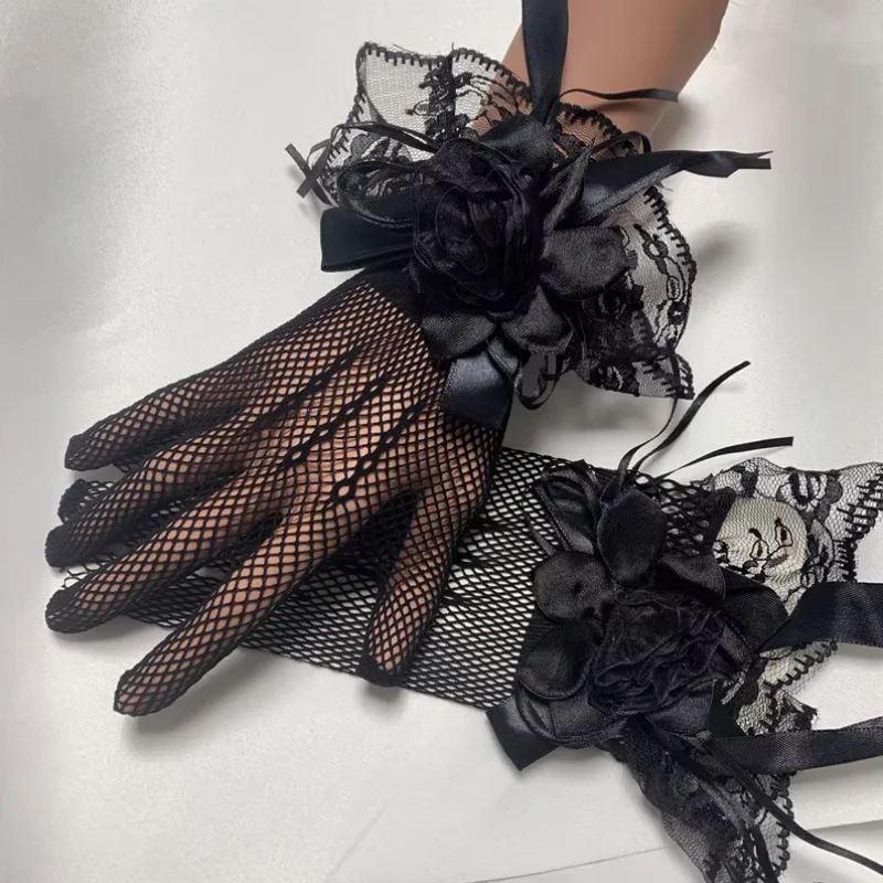 Black Mesh Gloves Lace Dark Loli Retro Gloves Bride
