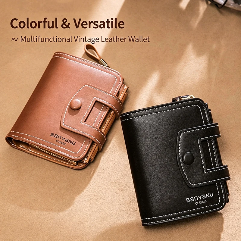 Ladies Genuine Leather Wallet Card Holder Trifold Zipper Coin Purse Anti RFID Short Wallet for Women Fashion Gifts