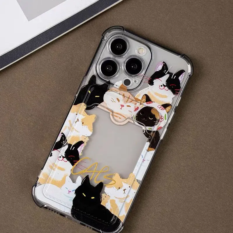 2024 Kitten pattern Phone Case For iPhone 14 16 11 12 13 15 Pro Max XS XR 7 8 Plus Case Cover Soft Silicone Wallet Card Holder