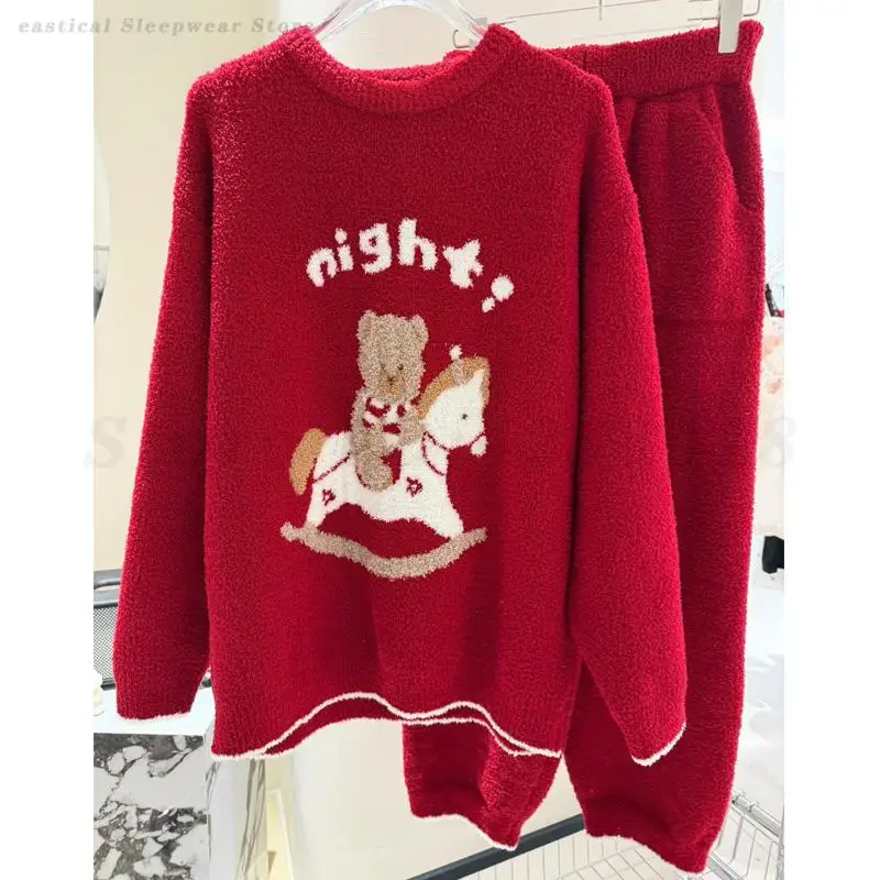 

Красная ночная одежда с героями мультфильмов, милый милый новогодний пижамный комплект, ленивая одежда для сна из кораллового флиса, зимняя теплая домашняя одежда, повседневная пижама Mujer
