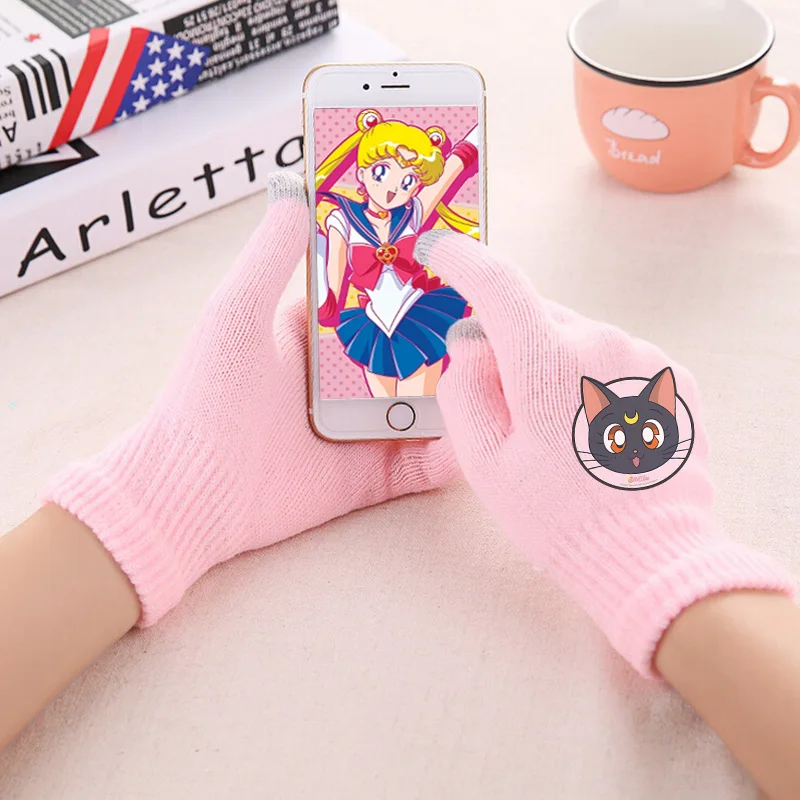 Sailors Moon Unisex Gloves Warm Teenagers Cartoon Stretch Knit Mittens Touch Screen Cute Adult Five-finger Glove Birthday Gift
