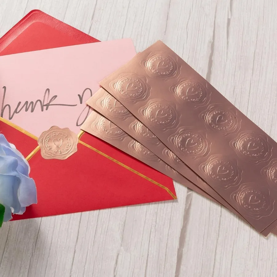 300 peças adesivos de folha de ouro em relevo com design de amor de coração de ouro rosa para envelopes elegantes convites de casamento natal gre