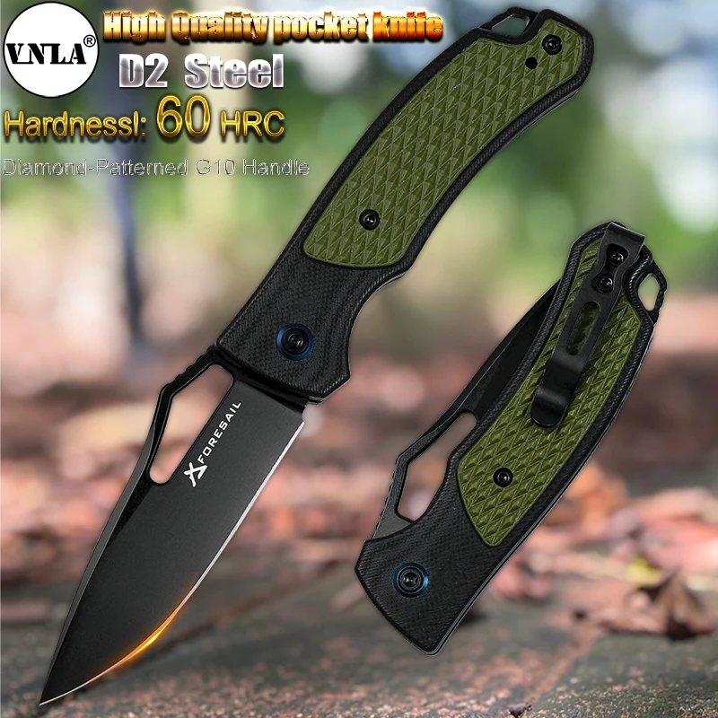 

VNLA D2 Steel sharp Folding Knife handiness Outdoor Camping Hunting Cutting Survival Hiking portable Pocket clip EDC Tool Knife