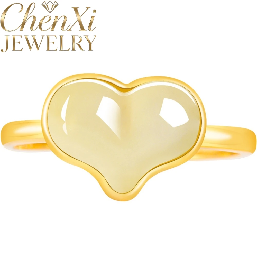 

High-End Natural Hetian Jade Heart-Shaped Ring S925 Luxury Women's Ring Trendy Fashion Ring Exquisite Fine Jewelry Gift