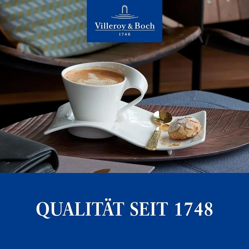 Café Puccino Set for 4 People, 8 Pieces, Coffee Cups Maorom Premium Porcelain, Contoured Design in White, Dishwasher Safe