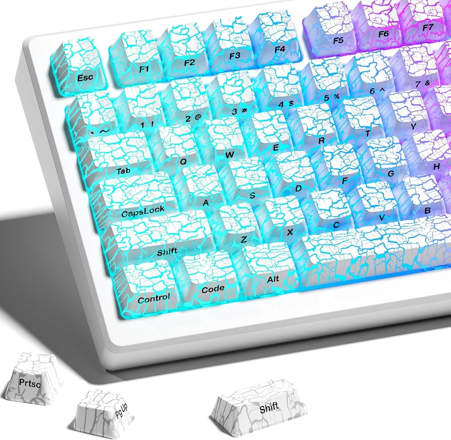 

61/118 клавиш White Ice Crack 2,0 колпачок OEM с боковой гравировкой RGB полупрозрачный индивидуальный механический колпачок для клавиатуры